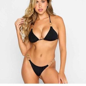 NWT Beach Bunny Nadia Black Gold Triangle Bikini Set- Size Small